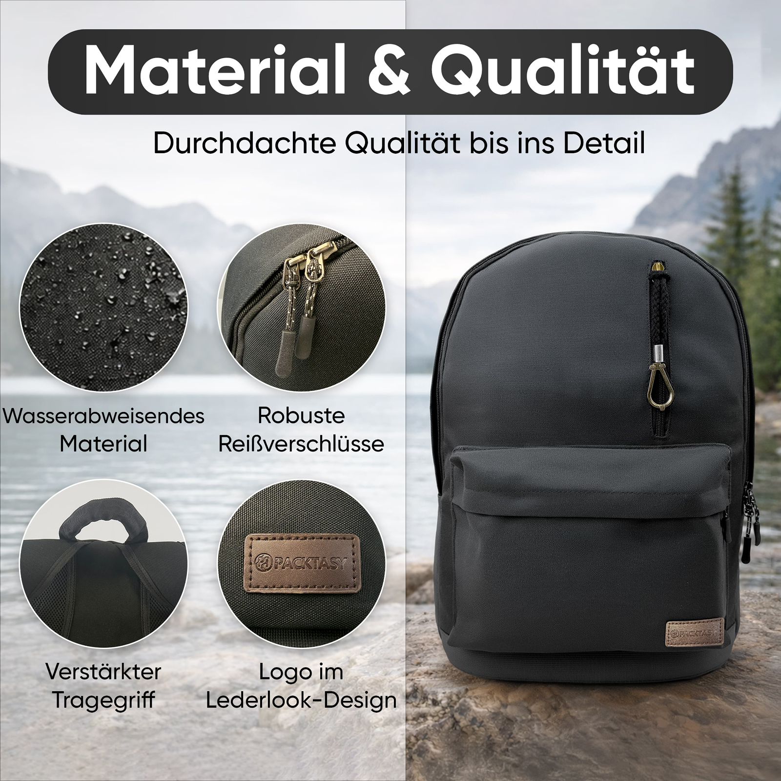 Rucksack aus 900D Oxford Polyester – Wasserabweisender & Wasserresistenter Laptoprucksack 16 Zoll – Robuster Daypack für Arbeit, Reisen, Schule & Outdoor. (schwarz) – Bild 3