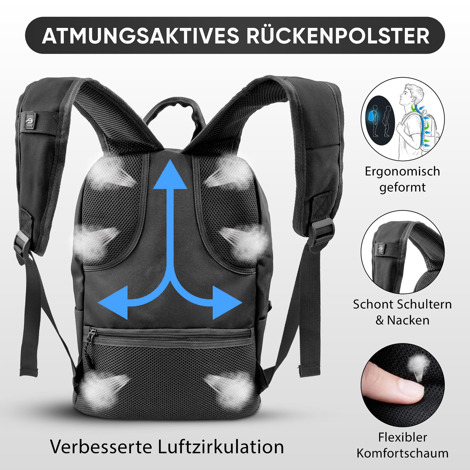 Rucksack aus 900D Oxford Polyester – Wasserabweisender & Wasserresistenter Laptoprucksack 16 Zoll – Robuster Daypack für Arbeit, Reisen, Schule & Outdoor. (schwarz) – Bild 4