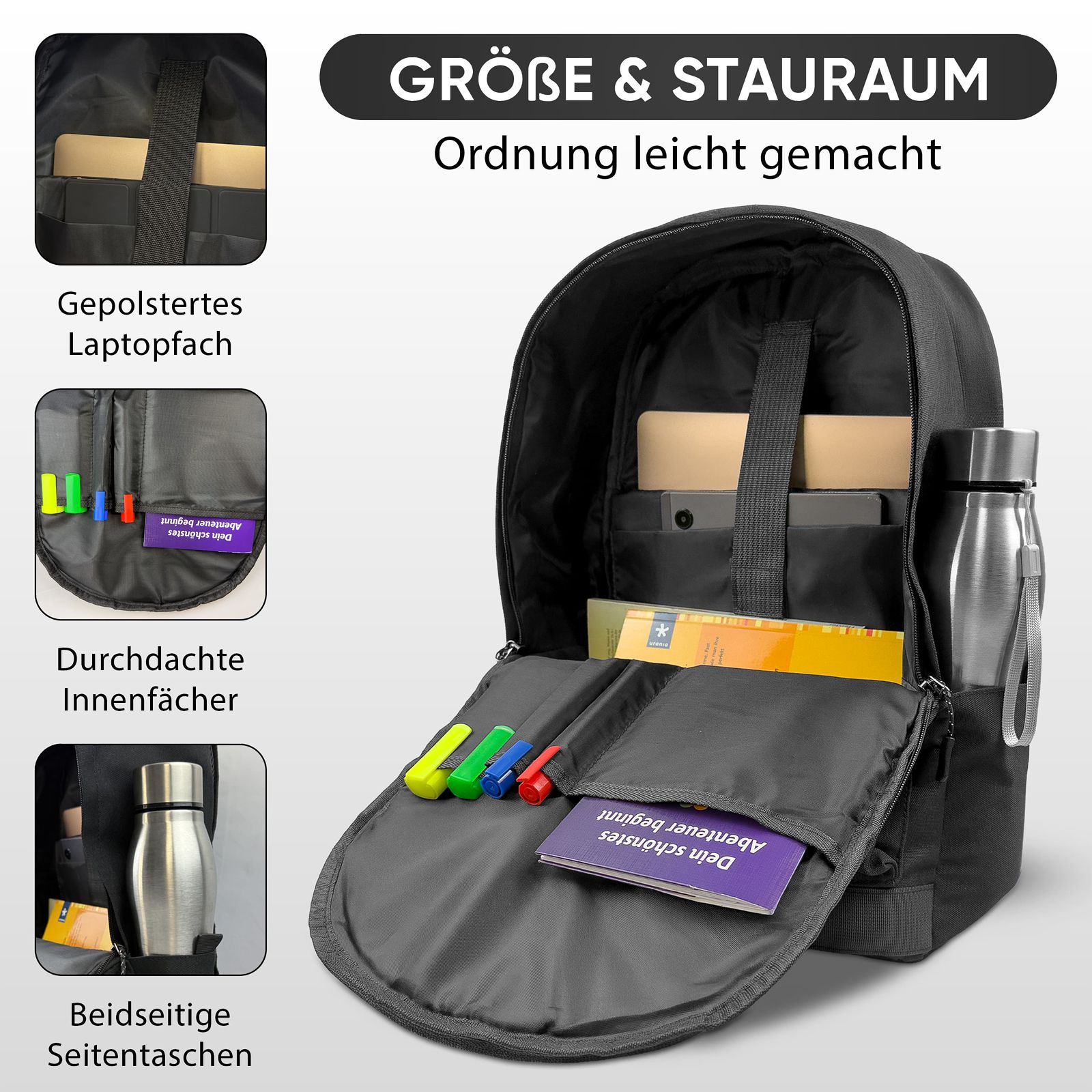 Rucksack aus 900D Oxford Polyester – Wasserabweisender & Wasserresistenter Laptoprucksack 16 Zoll – Robuster Daypack für Arbeit, Reisen, Schule & Outdoor. (schwarz) – Bild 6